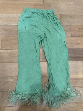 Sleeper Womens S Light Green Ostrich Feather Pajama Pants Sleepwear Lounge